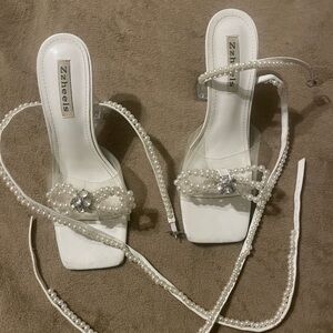 White Pearl Embellished Heels